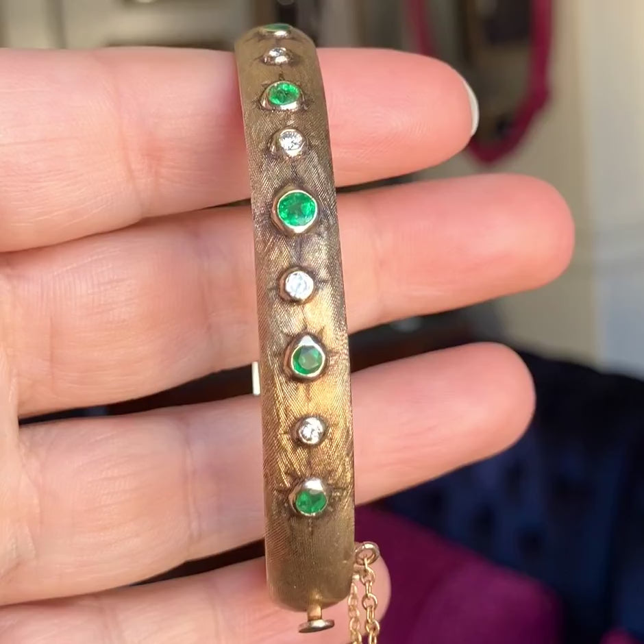Vintage Emerald & Diamond Bangle Bracelet, from Doyle & Doyle antique and vintage jewelry boutique
