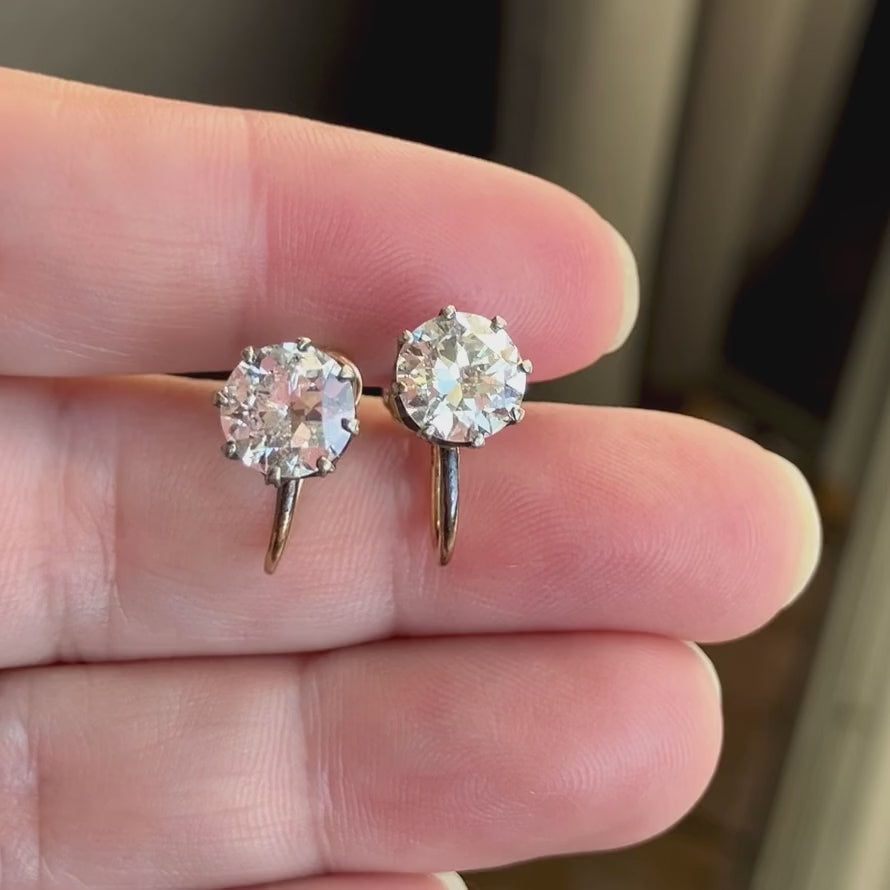 Antique Diamond Stud Earrings with Screwbacks, from Doyle & Doyle antique and vintage jewelry boutique