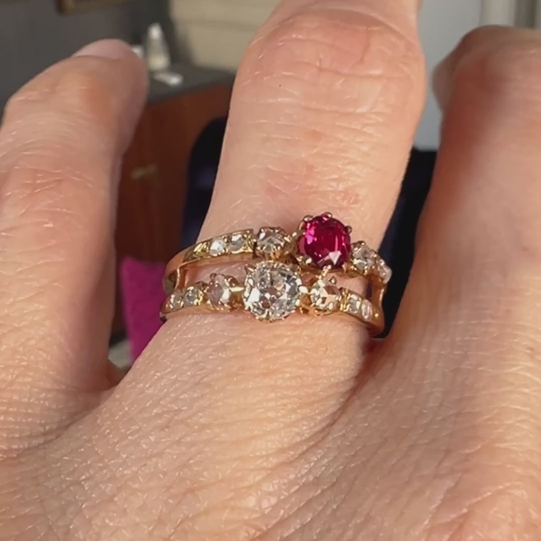 Victorian Ruby & Diamond Bypass Ring sold by Doyle and Doyle an antique and vintage jewelry boutique