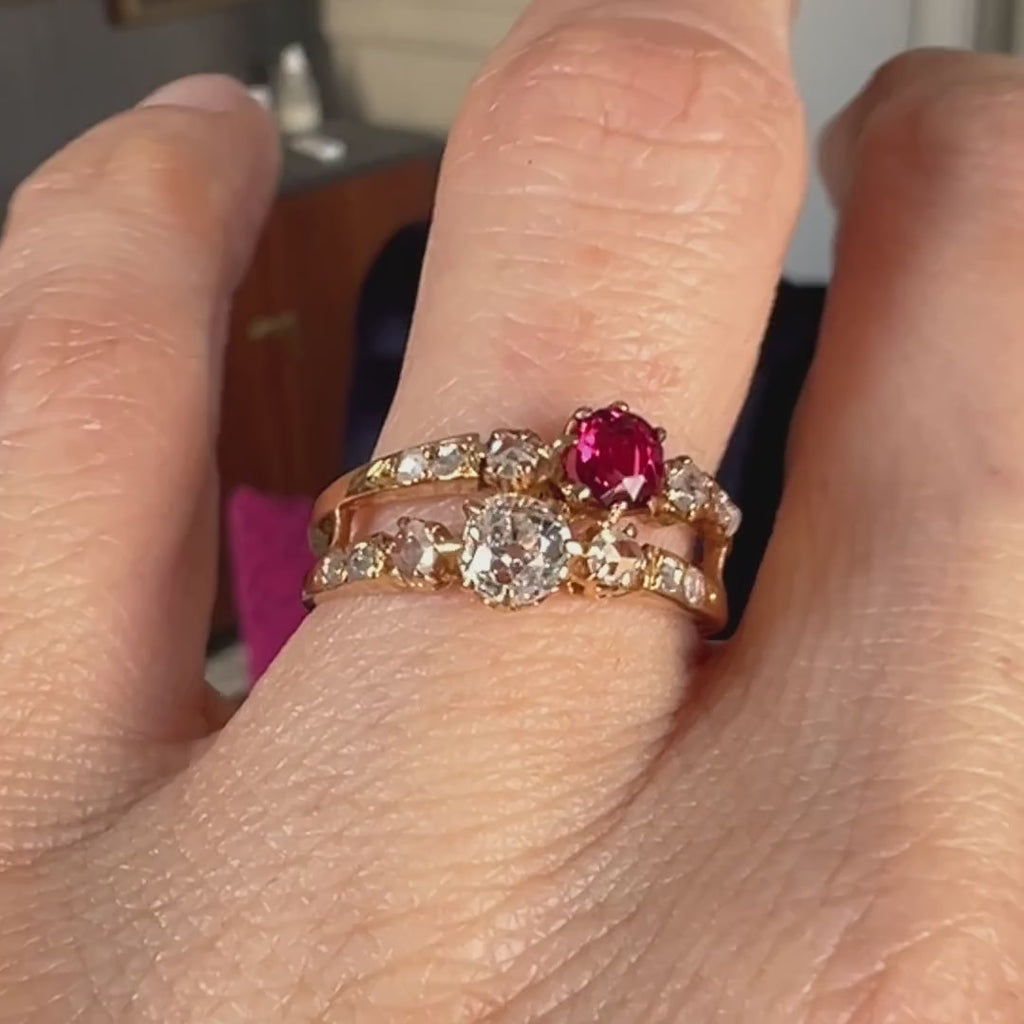 Victorian Ruby & Diamond Bypass Ring sold by Doyle and Doyle an antique and vintage jewelry boutique