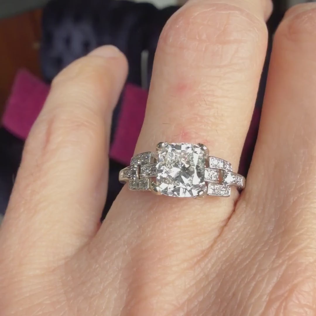 Art Deco Engagement Ring, Cushion 1.50ct sold by Doyle and Doyle an antique and vintage jewelry boutique