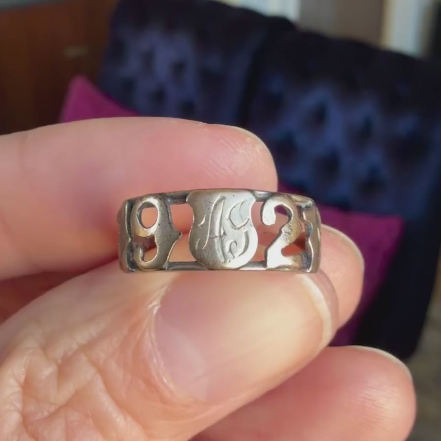 Vintage "1921" Gold Date Ring sold by Doyle & Doyle an antique and vintage jewelry boutique.
