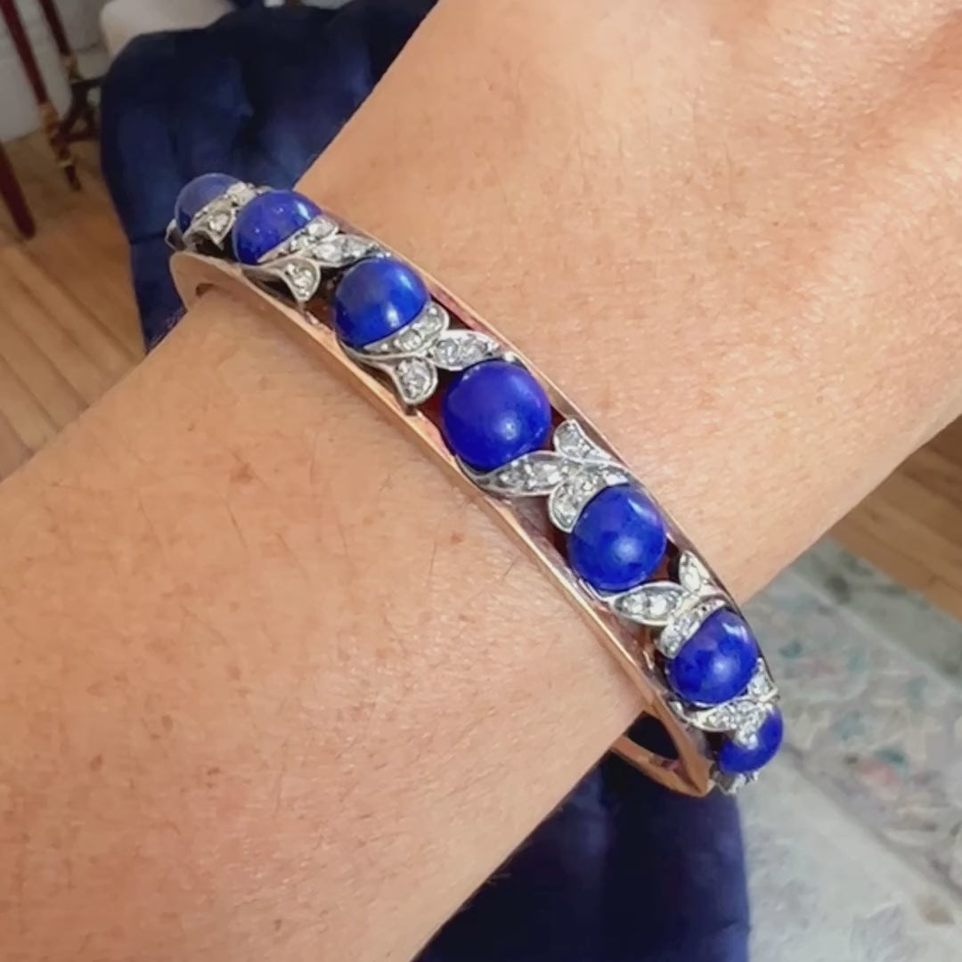 Antique Lapis & Diamond Bracelet sold by Doyle and Doyle an antique and vintage jewelry boutique