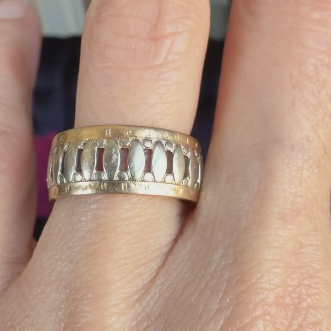 Vintage Patterned Two-toned Wedding Band Ring sold by Doyle and Doyle an antique and vintage jewelry boutique