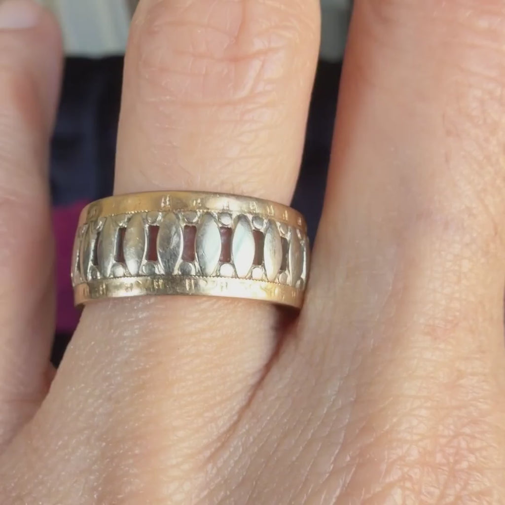 Vintage Patterned Two-toned Wedding Band Ring sold by Doyle and Doyle an antique and vintage jewelry boutique