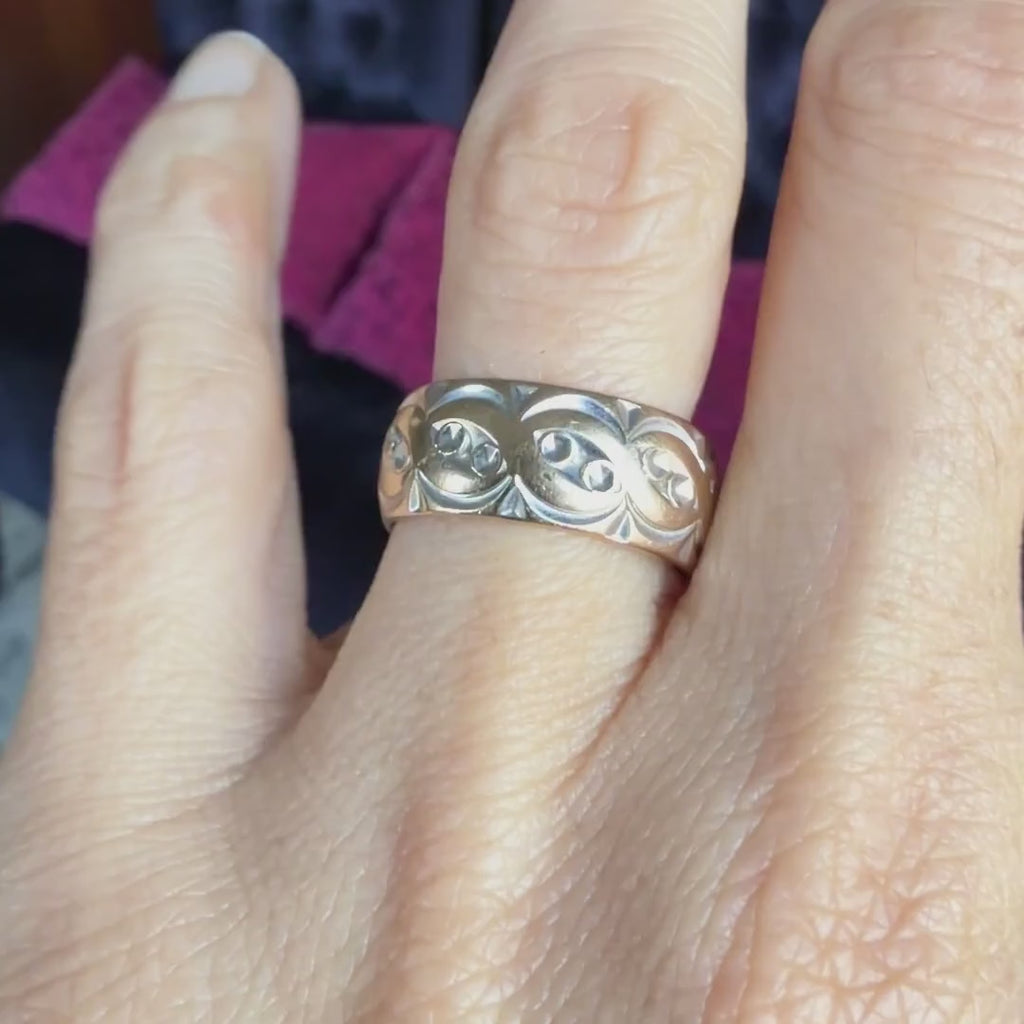 Vintage Patterned Wide Wedding Band sold by Doyle and Doyle an antique and vintage jewelry boutique