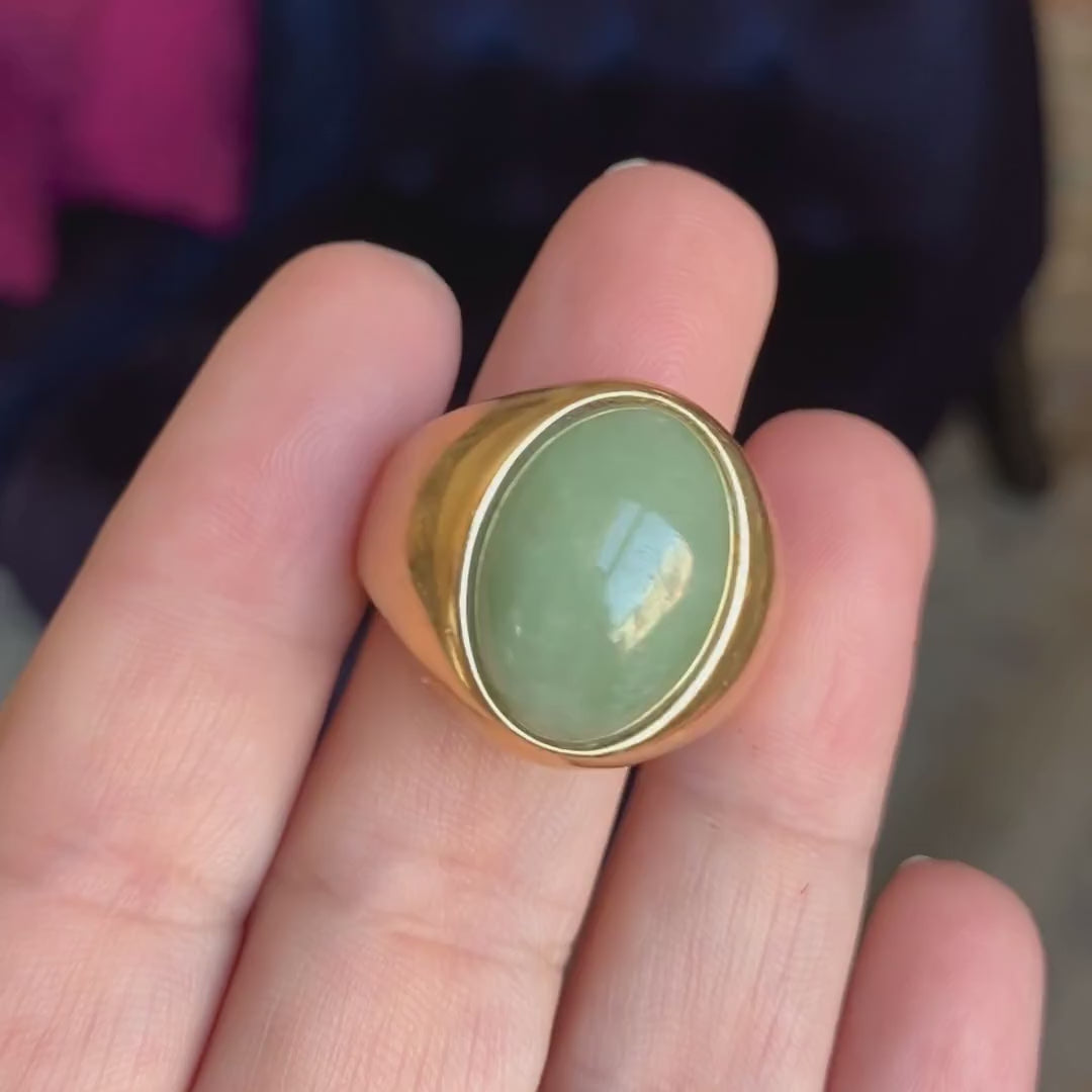 Vintage Jade Cabochon Ring in yellow gold, sold by Doyle & Doyle antique and vintage jewelry boutique