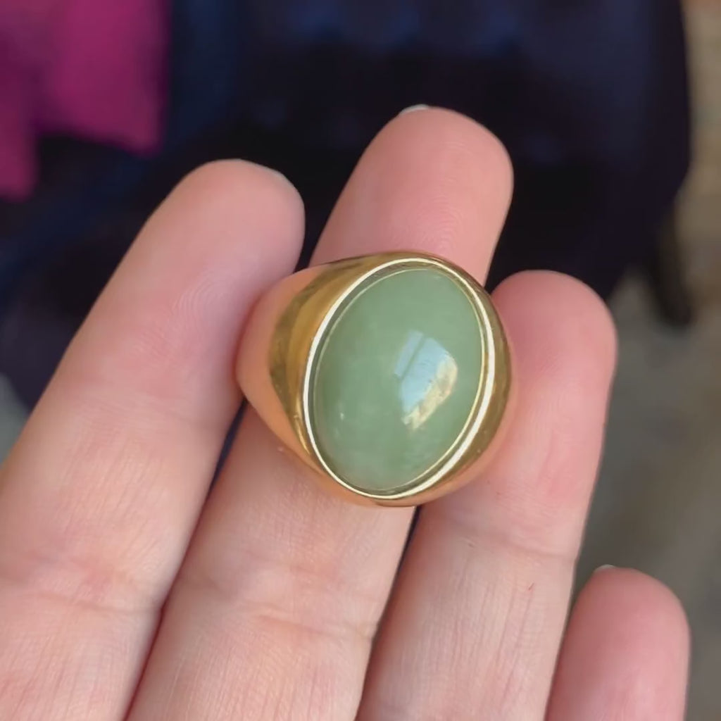 Vintage Jade Cabochon Ring in yellow gold, sold by Doyle & Doyle antique and vintage jewelry boutique