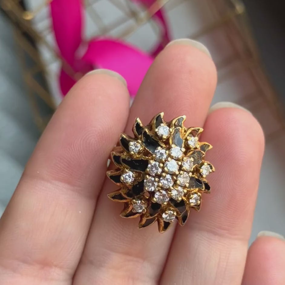 Vintage Diamond and Black Enamel Cluster Ring, sold by Doyle & Doyle antique and vintage jewelry boutique