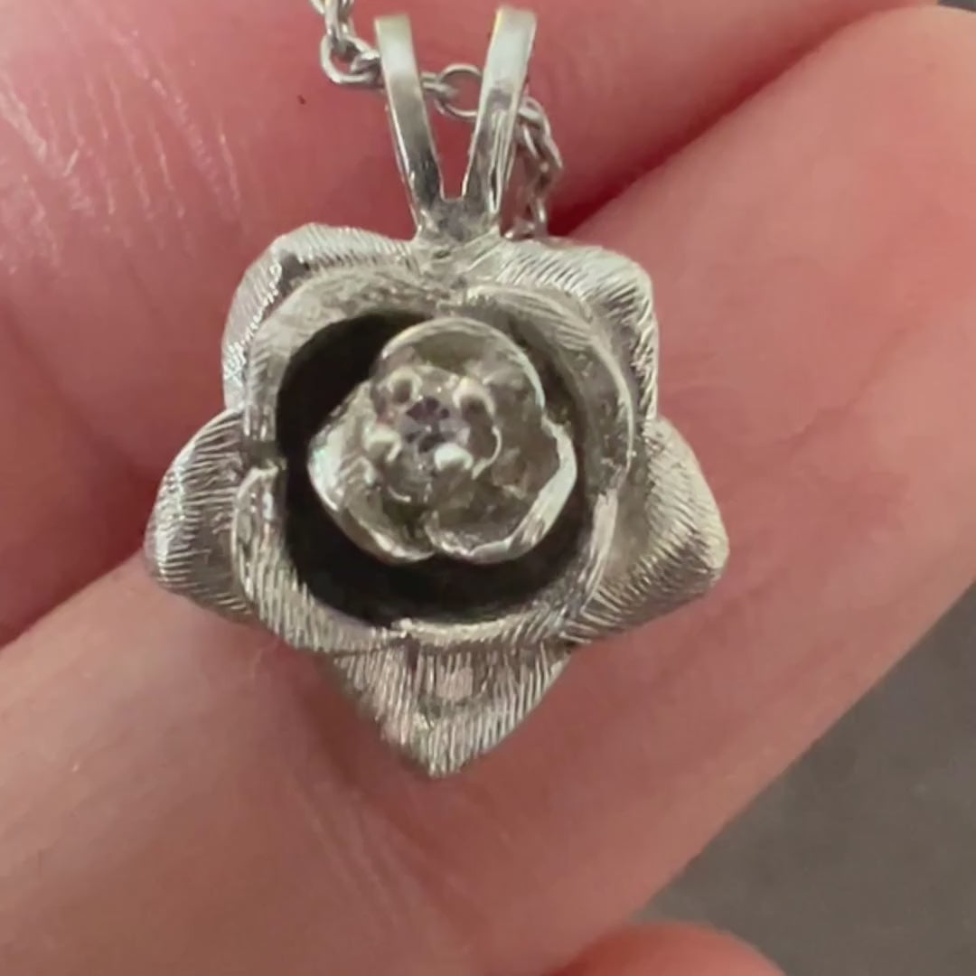 Vintage Diamond Rose Pendant sold by Doyle and Doyle an antique and vintage jewelry boutique