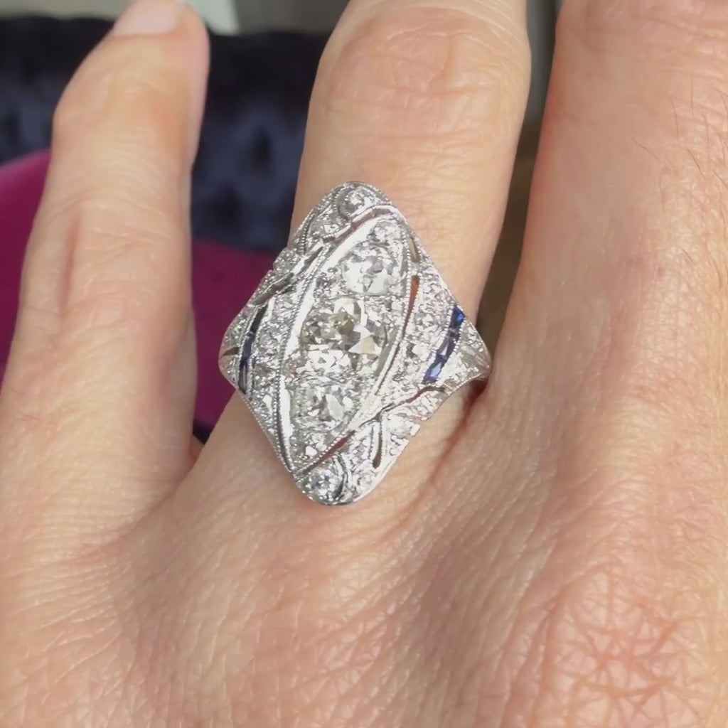 Art Deco Diamond and Sapphire Dinner Ring, sold by Doyle & Doyle antique and vintage jewelry boutique