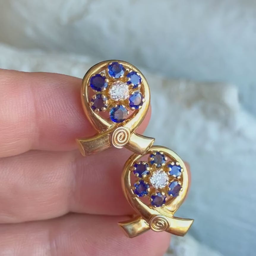 Retro 1940s Diamond & Sapphire Earrings, sold by Doyle & Doyle antique and vintage jewelry boutique