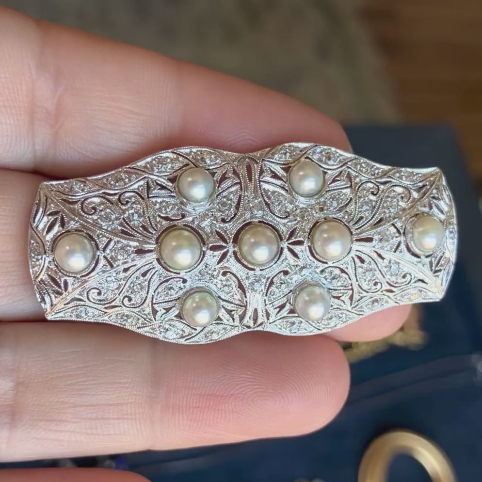 Art Deco Diamond & Pearl Brooch, sold by Doyle & Doyle antique and vintage jewelry boutique