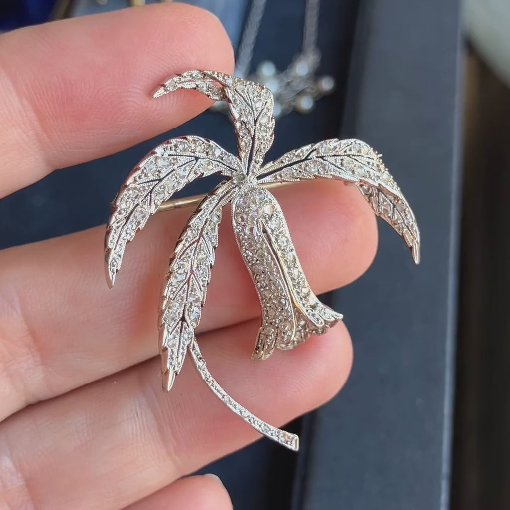 Antique Diamond Pavé Flower Brooch, sold by Doyle & Doyle antique and vintage jewelry boutique