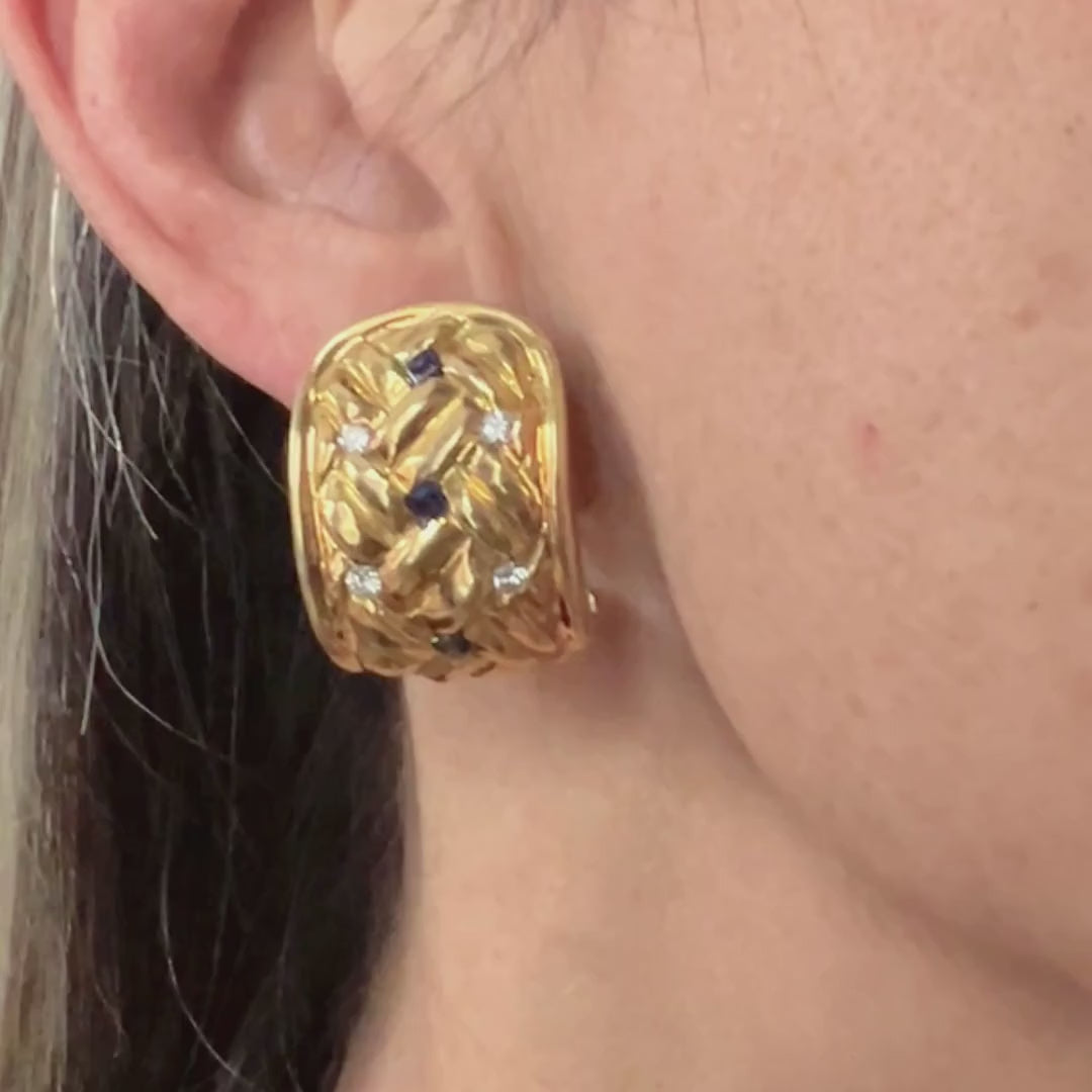 Vintage Sapphire & Diamond Clip Earrings sold by Doyle and Doyle an antique and vintage jewelry boutique