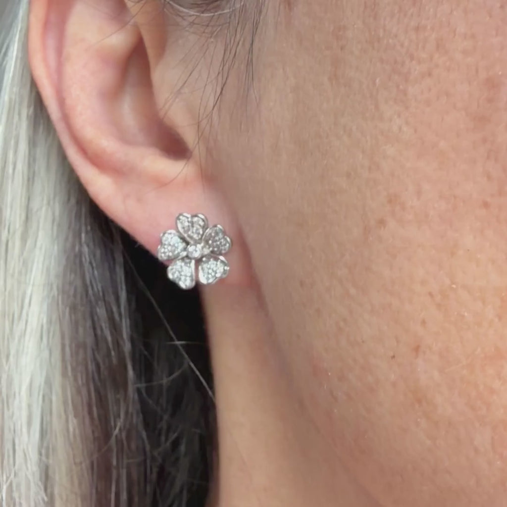 Vintage Diamond Flower Earrings, sold by Doyle & Doyle antique and vintage jewelry boutique