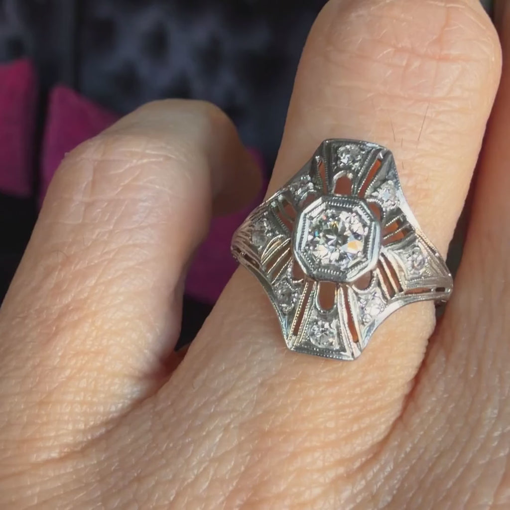 Art Deco Diamond Dinner Ring, Old Euro 0.15ct. sold by Doyle and Doyle an antique and vintage jewelry boutique