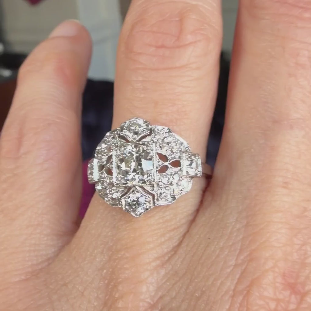 Art Deco Diamond Ring, Old Euro 0.61ct. sold by Doyle and Doyle an antique and vintage jewelry boutique