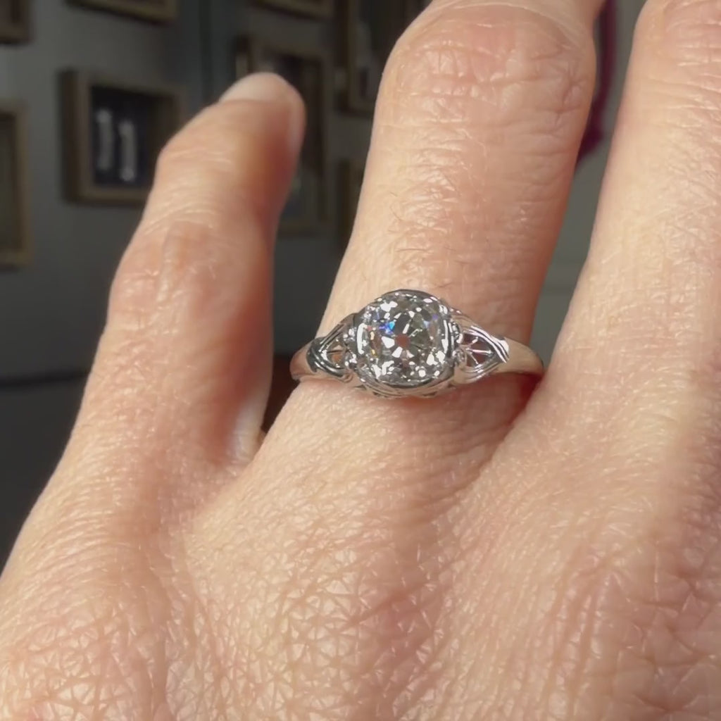 Vintage Filigree Engagement Ring, Old Mine 1.08ct. sold by Doyle and Doyle an antique and vintage jewelry boutique