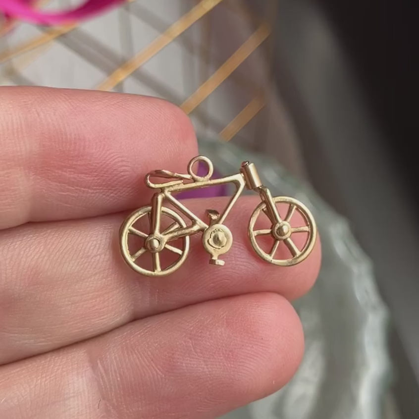 Vintage Gold Mechanical Bicycle Charm, from Doyle & Doyle antique and vintage jewelry boutique