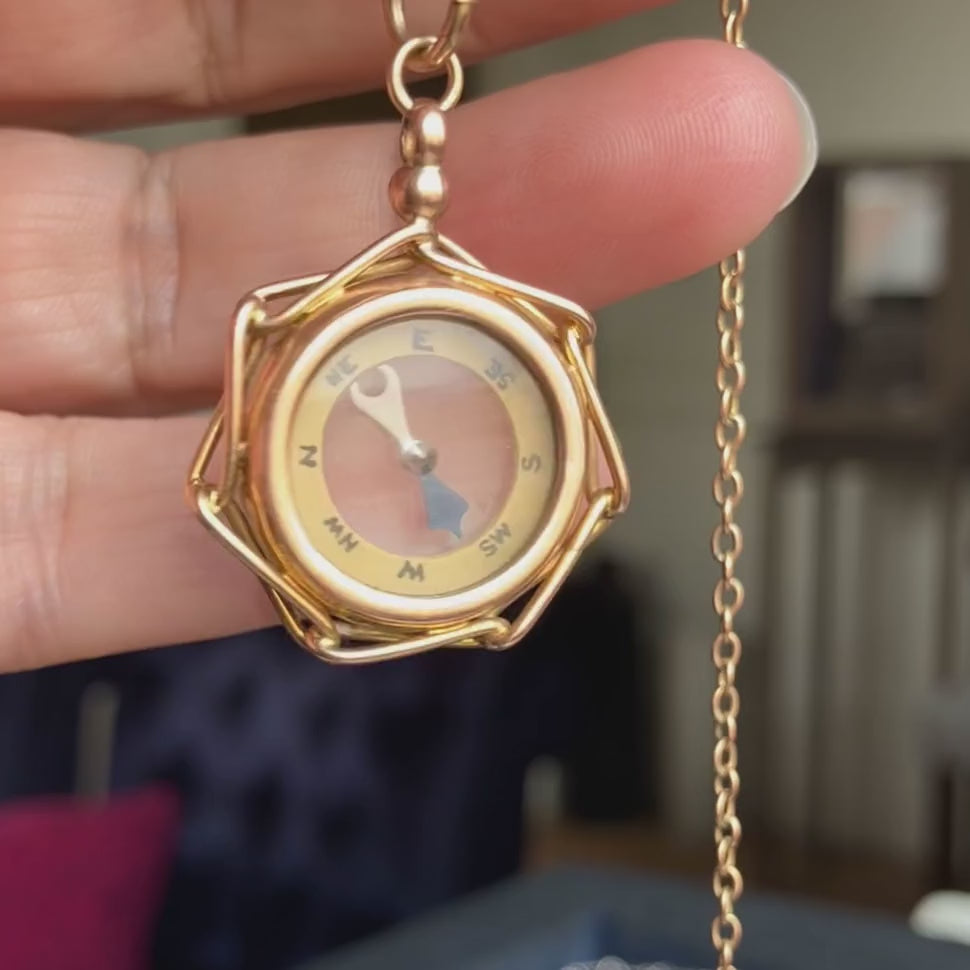 Vintage Gold Compass Pendant, sold by Doyle & Doyle an antique and vintage jewelry boutique