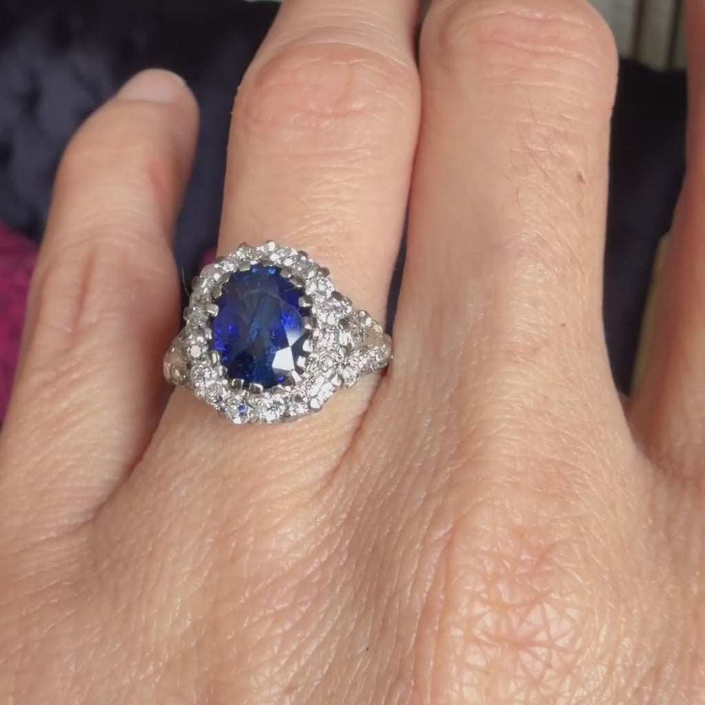 Antique Sapphire & Diamond Ring, 3.50ct. sold by Doyle and Doyle an antique and vintage jewelry boutique