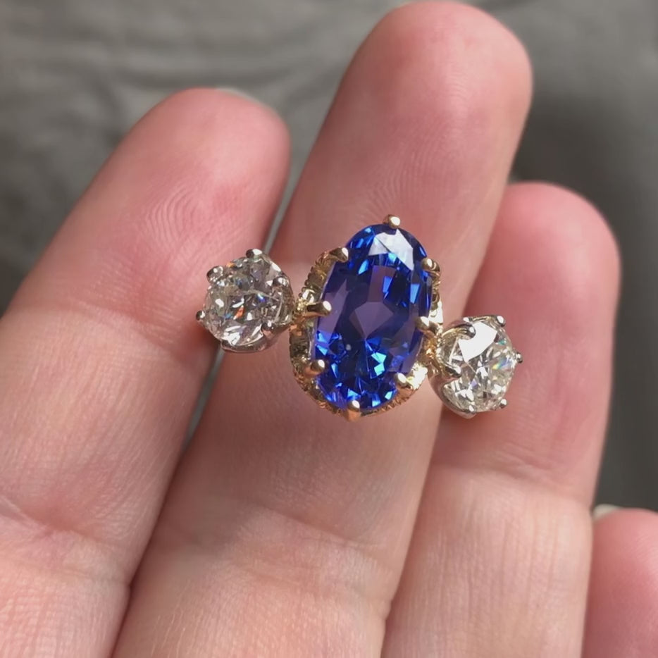 Estate Oval Sapphire & Diamond Three Stone Ring, from Doyle & Doyle antique and vintage jewelry boutique