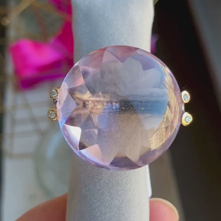 Vintage Round Amethyst and Diamond Statement Ring in silver, sold by Doyle & Doyle antique and vintage jewelry boutique