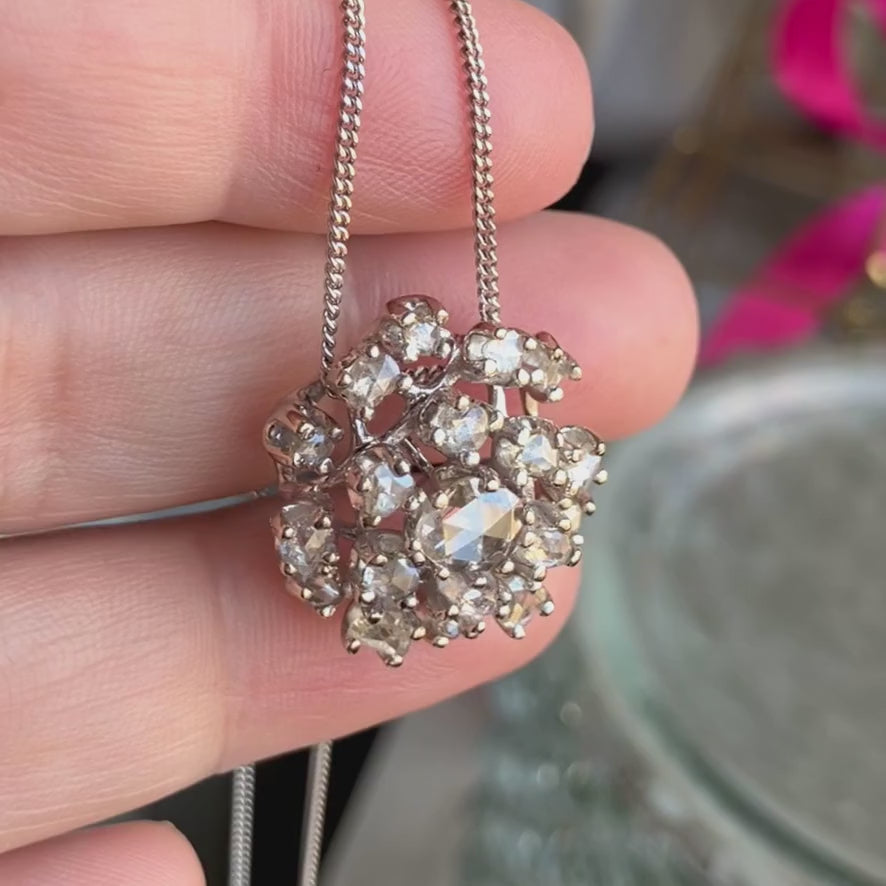 Vintage Rose Cut Diamond Cluster Pendant, sold by Doyle & Doyle an antique and vintage jewelry boutique