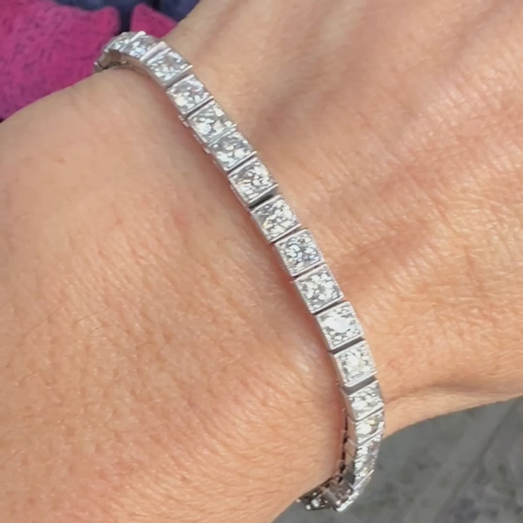 Vintage Diamond Straightline Tennis Bracelet sold by Doyle and Doyle an antique and vintage jewelry boutique