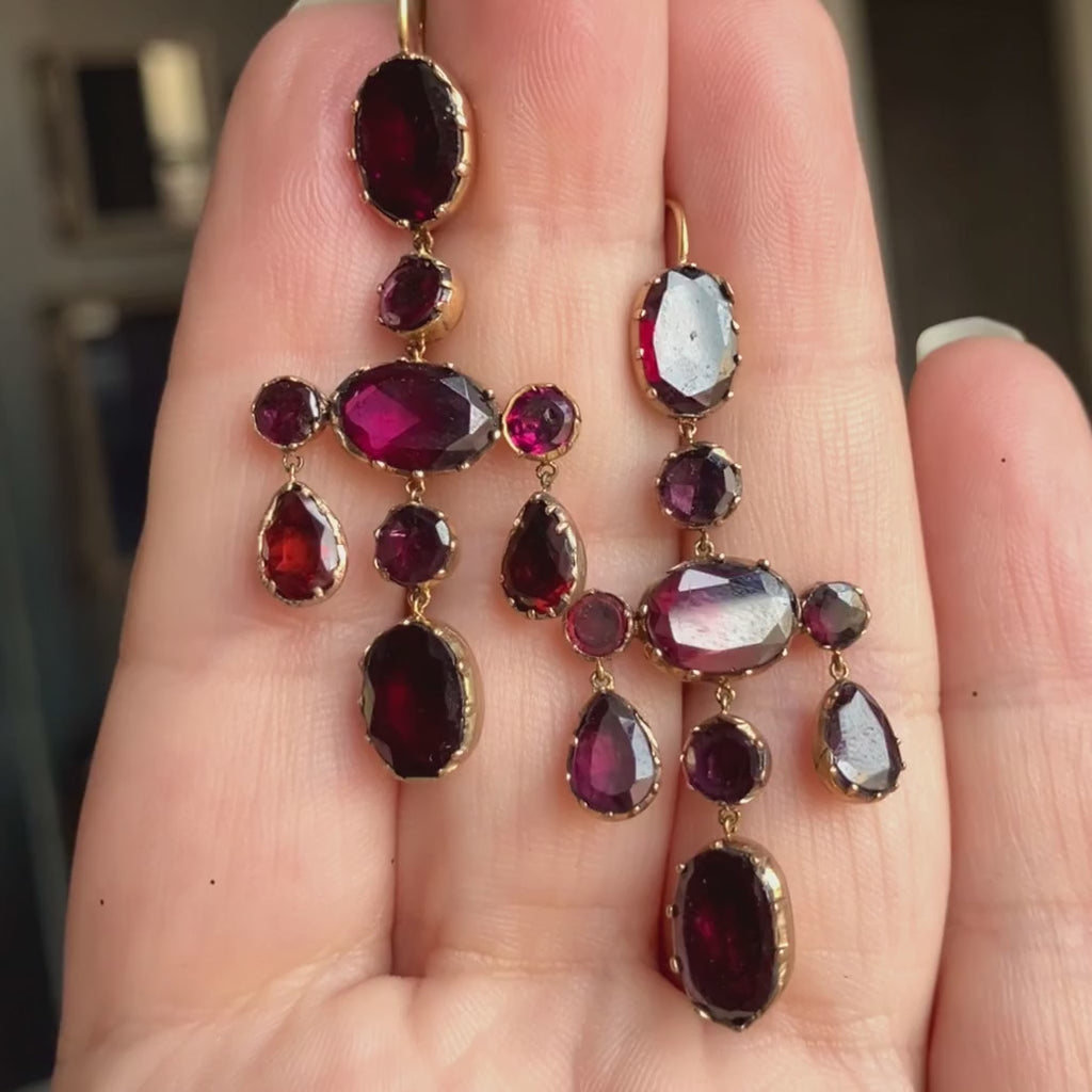 Antique Garnet Girandole Drop Earrings, from Doyle & Doyle antique and vintage jewelry boutique