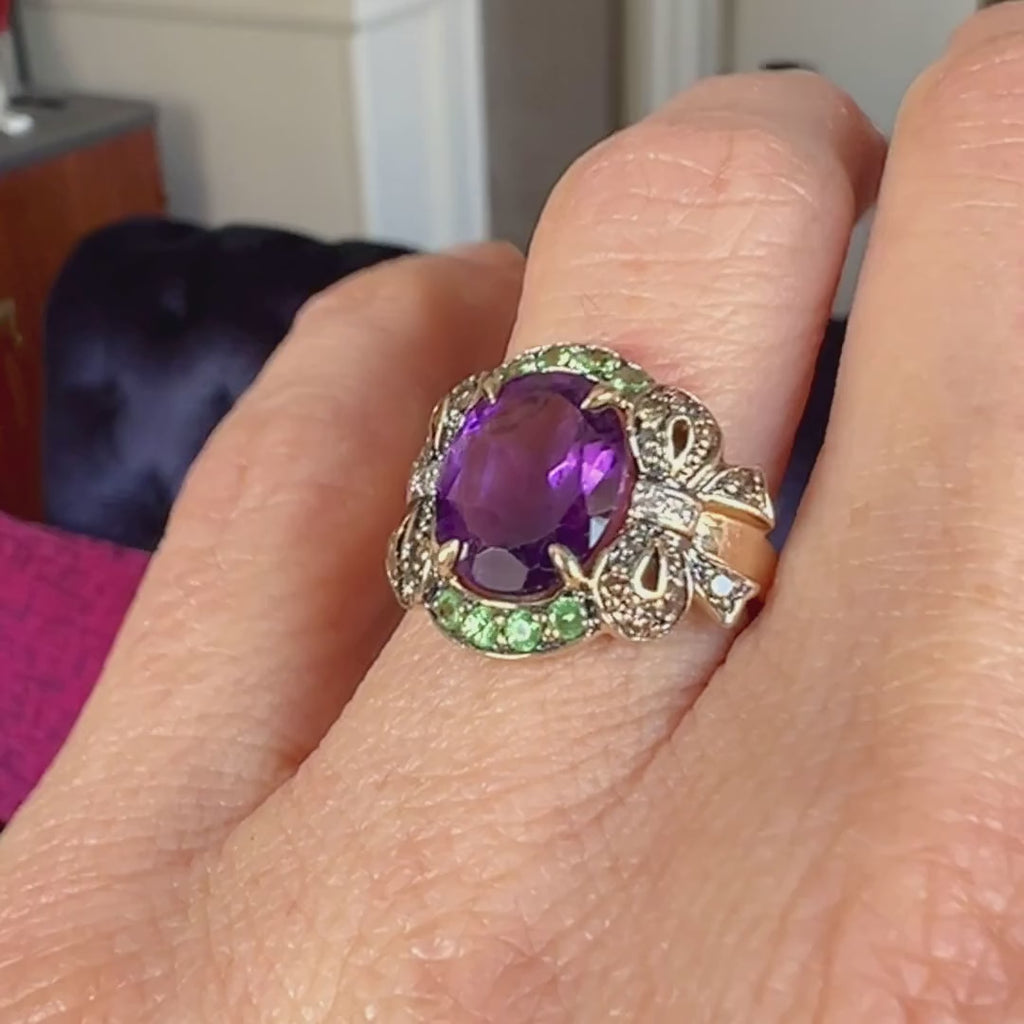 Vintage Amethyst, Tsavorite & Diamond Ring sold by Doyle and Doyle an antique and vintage jewelry boutique