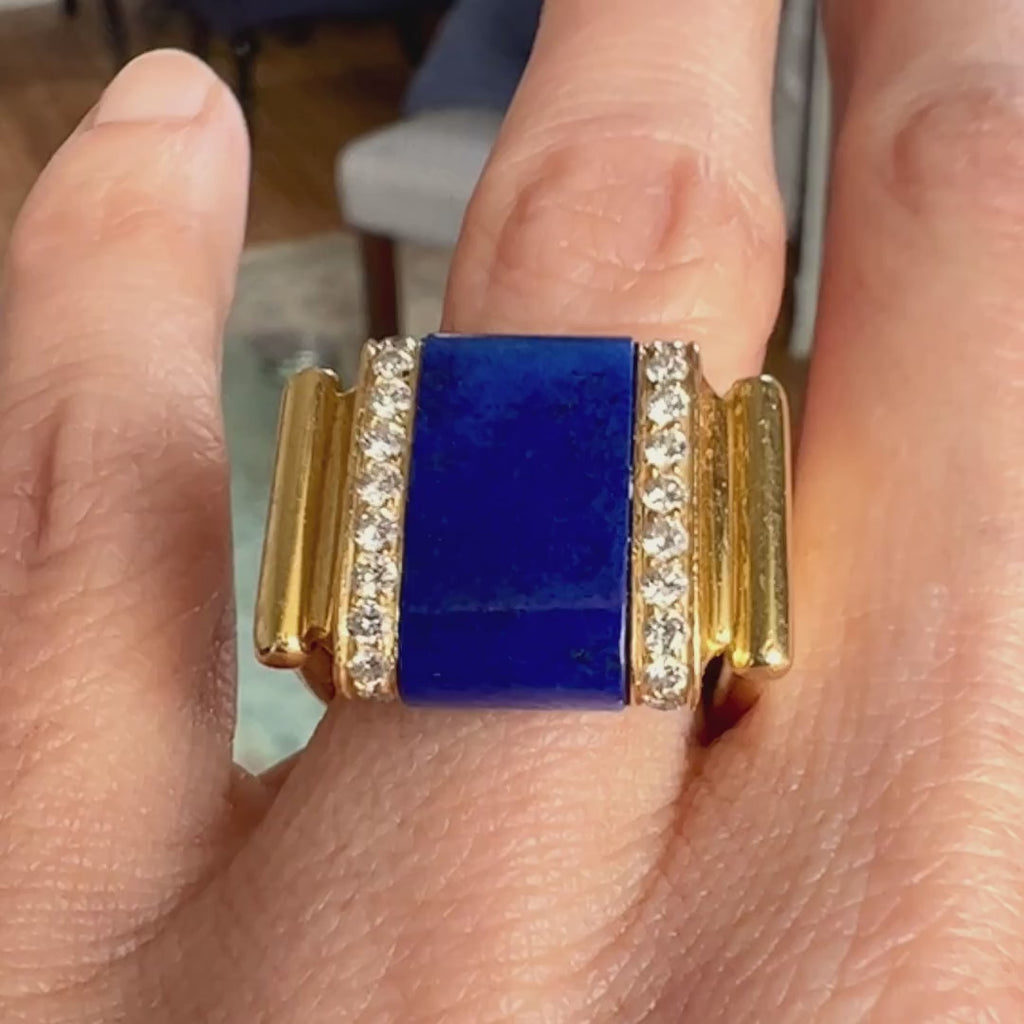 Vintage Lapis & Diamond Ring sold by Doyle and Doyle an antique and vintage jewelry boutique