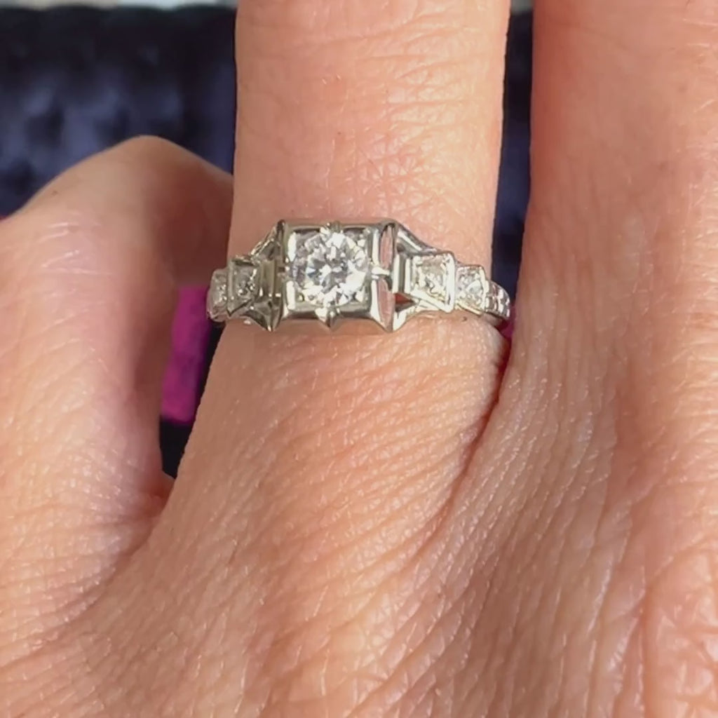 Vintage Diamond Engagement Ring, RBC 0.15ct, 12-15-32 sold by Doyle and Doyle an antique and vintage jewelry boutique