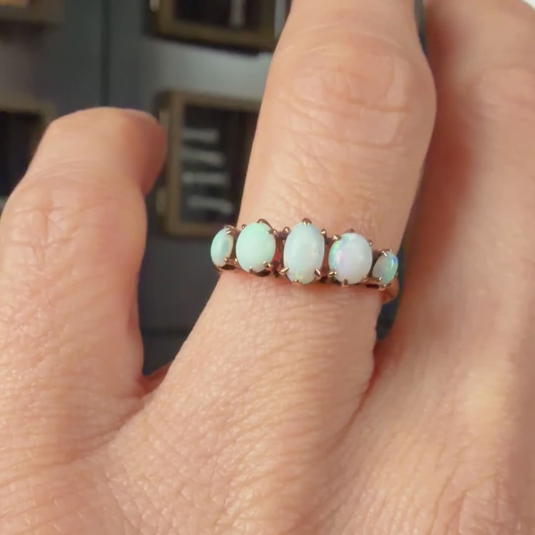 Victorian Opal Five Stone Ring sold by Doyle and Doyle an antique and vintage jewelry boutique