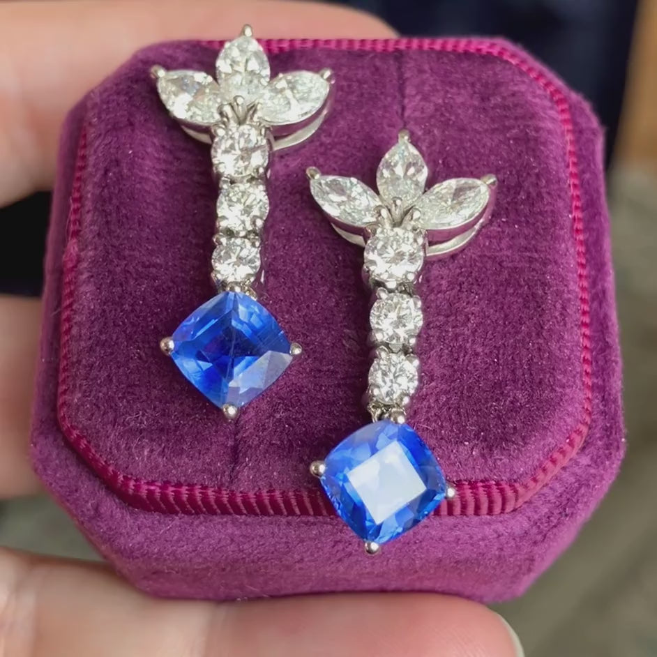 Vintage Diamond & Sapphire Drop Earrings, sold by Doyle & Doyle antique and vintage jewelry boutique