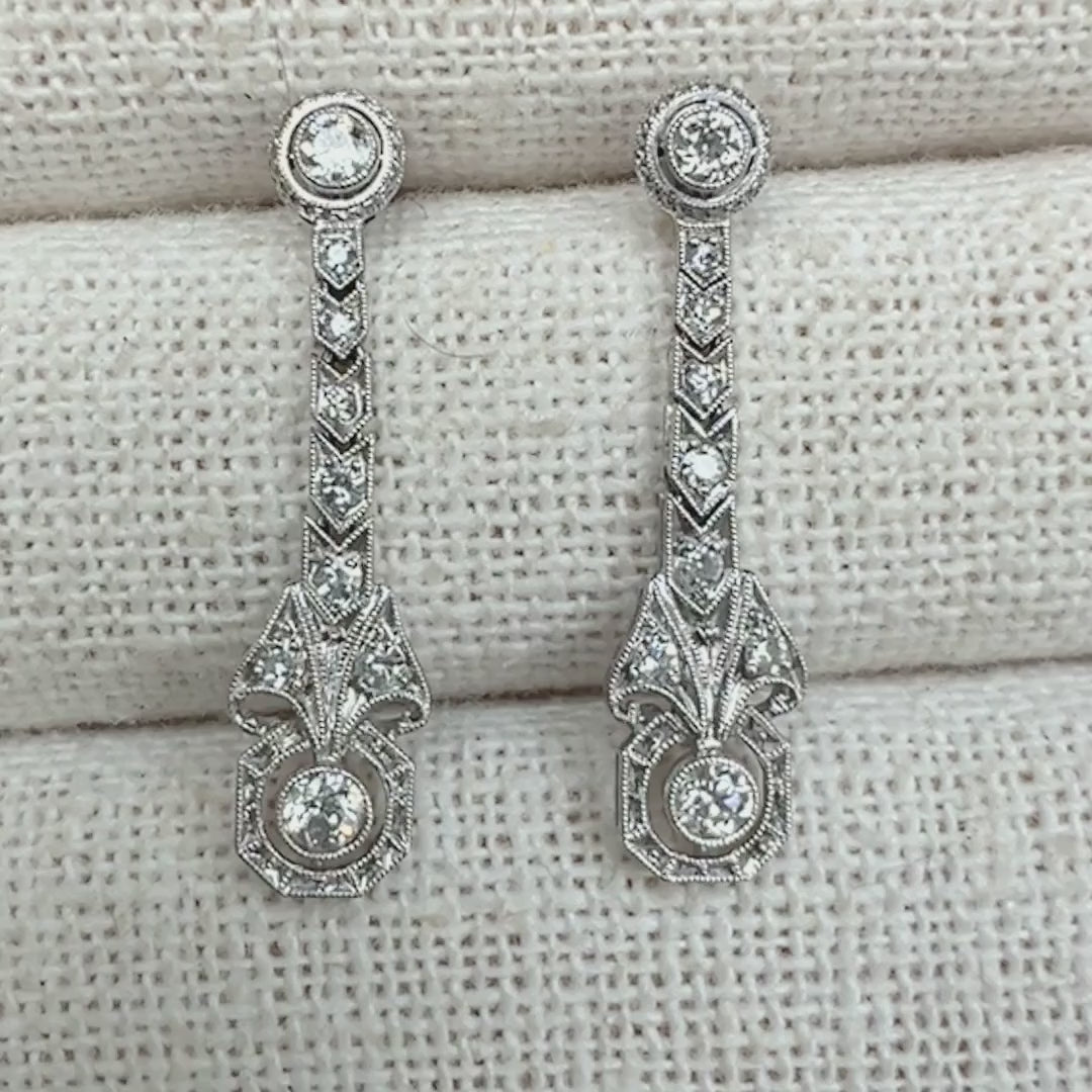 Art Deco Diamond Drop Earrings sold by Doyle and Doyle an antique and vintage jewelry boutique