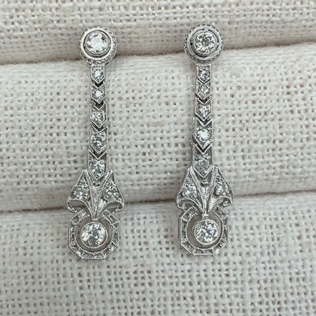 Art Deco Diamond Drop Earrings sold by Doyle and Doyle an antique and vintage jewelry boutique