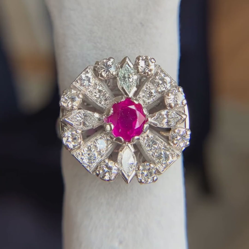 Vintage Ruby & Diamond Cluster Ring, from Doyle & Doyle antique an vintage jewelry boutique