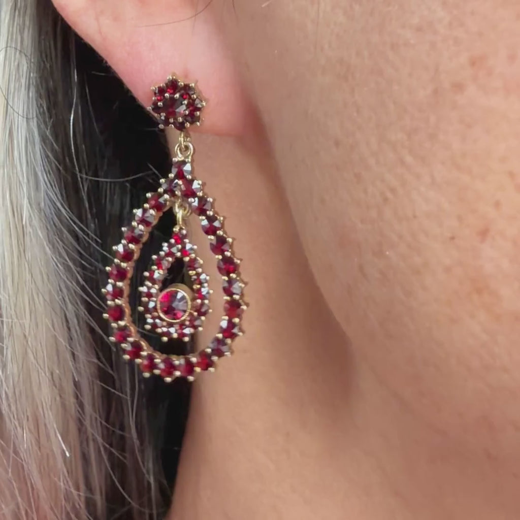 Vintage Bohemian Garnet Drop Earrings sold by Doyle and Doyle an antique and vintage jewelry boutique