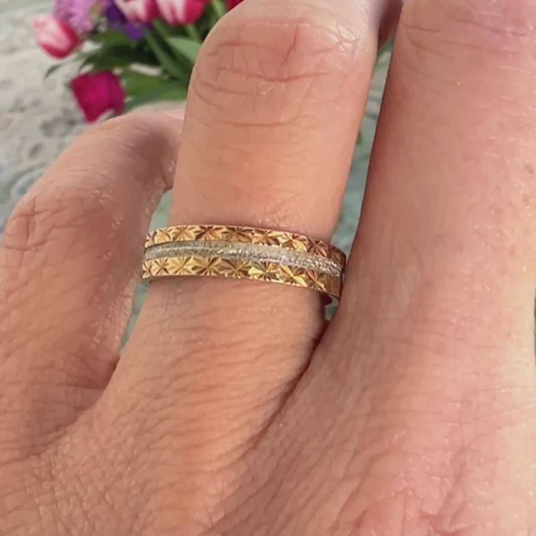 Vintage Patterned Two Toned Wedding Band sold by Doyle and Doyle an antique and vintage jewelry boutique
