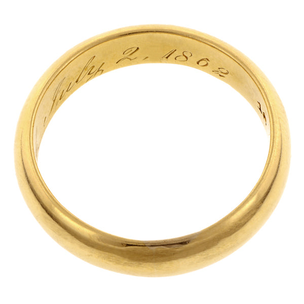 Antique Gold Wedding Band Ring, "1862", Size 5.75