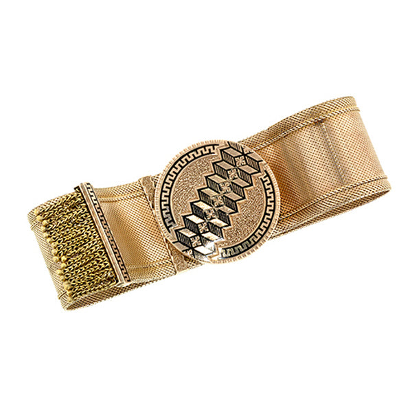 Antique Taille d'Epargne Slide Fringe Gold Bracelet:: Doyle & Doyle