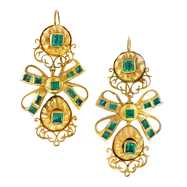 Georgian Emerald Pendeloque Drop Earrings:: Doyle & Doyle