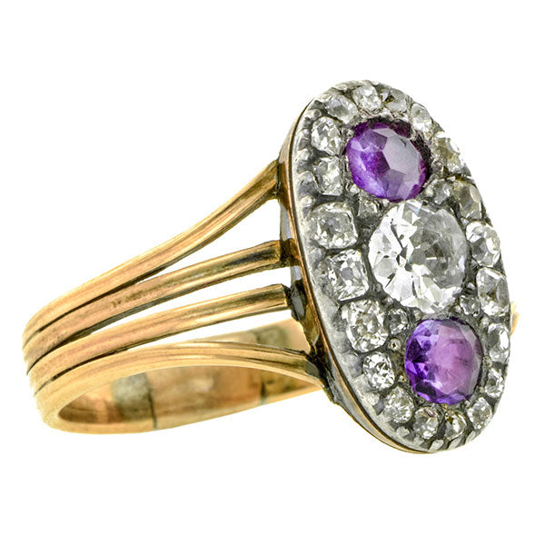 Georgian ring: a Yellow Gold Diamond & Amethyst Cluster Engagement Ring sold by Doyle & Doyle vintage and antique jewelry boutique.