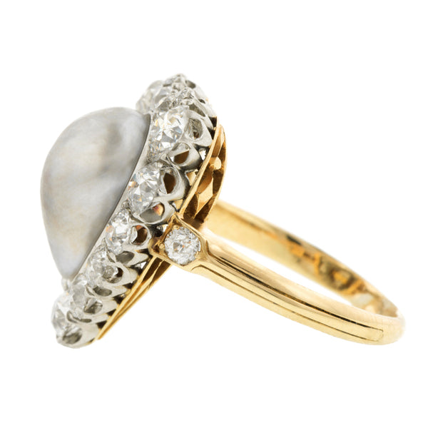 Edwardian Pearl & Diamond Heart Ring