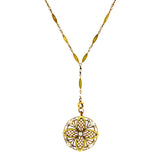 Antique Pearl & Green Enamel Pendant in yellow gold on coordinating chain, from Doyle & Doyle vintage and antique jewelry boutique