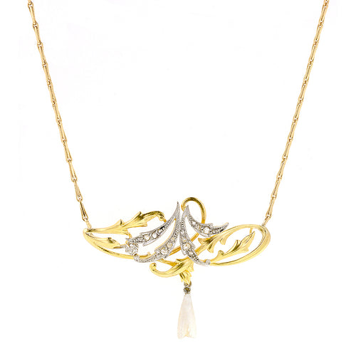 Art Nouveau Diamond & Pearl Necklace