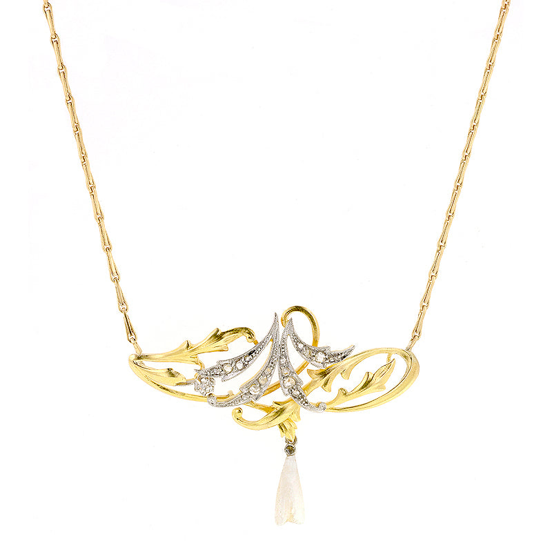 Art Nouveau Diamond & Pearl Necklace