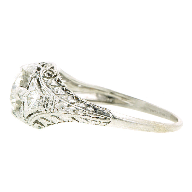 Art Deco TRB .65ct Platinum Engagement Ring